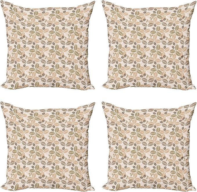 Ambesonne Leaf Decorative Throw Pillow Case Pack of 4, Floral Abstract Pattern by Ambesonne