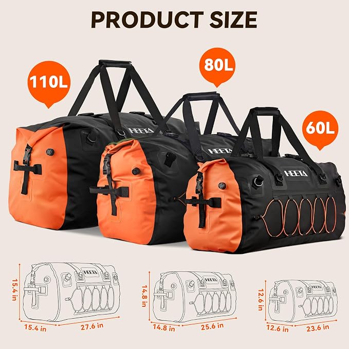 HEETA Waterproof Duffel Bag Motorcycle Dry Bag Backpack, 60L/80L Extra Large - Image 5