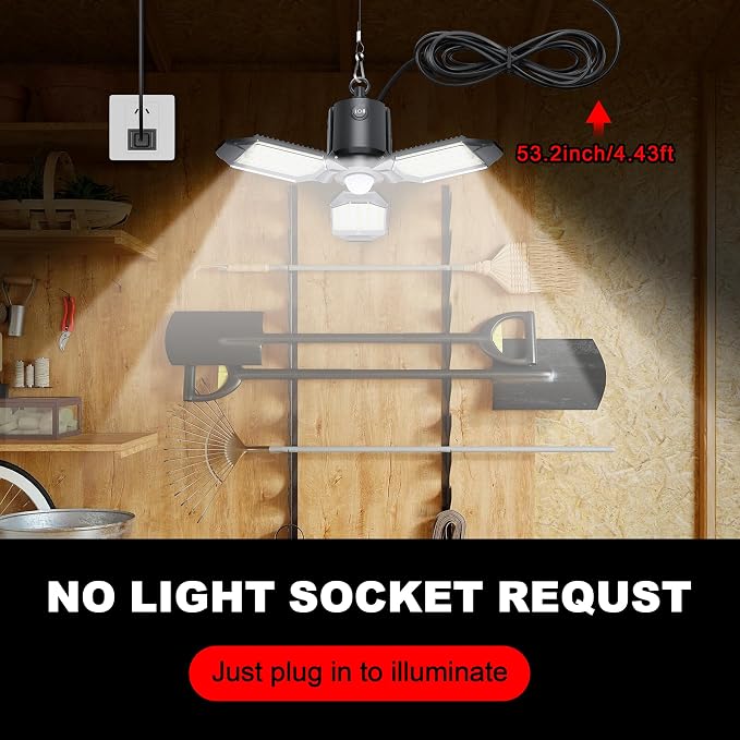 Motion Sensor Garage Light Plug in, 8000LM Shop Light 3 Modes, 3 Deformable LED - Image 5