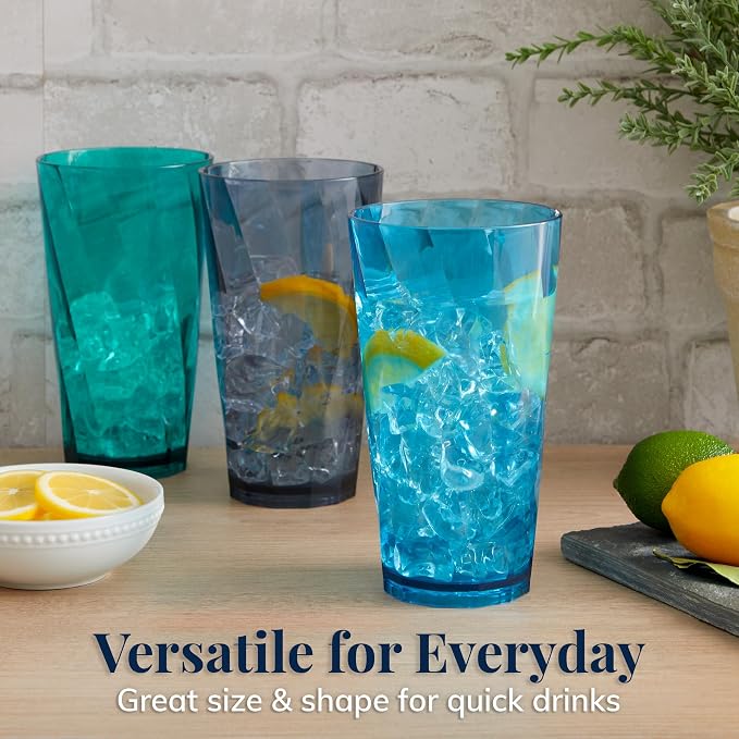 US Acrylic Optix Plastic Reusable Drinking Glasses 20oz Water Cups in Coastal - Image 3