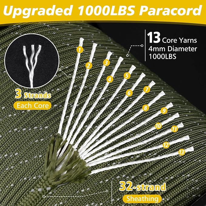 X XBEN Paracord Reflective 1000lb, 50/100/200/500/1000ft 4mm, 13 Strand - Image 3