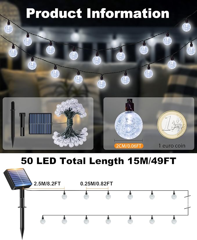 btfarm 4 Pack Solar String Lights Outdoor Waterproof, Each 49 FT 50 LED Solar - Image 2