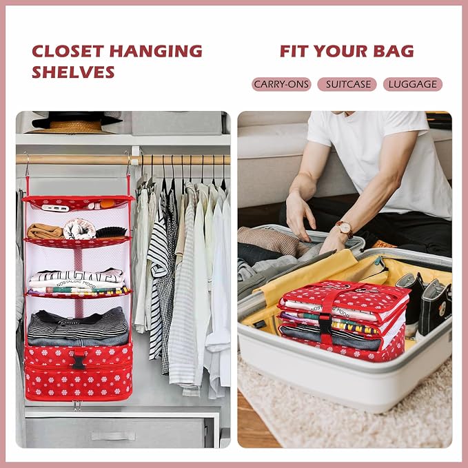 Surblue Hanging Closet Storage Bag Collapsible 3-Shelf Washable Oxford Fabric - Image 2