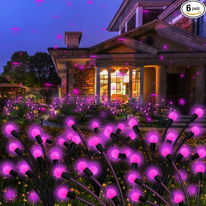 Kohlrabi Solar Garden Lights Outdoor, 6 Pack 48 LED Pink Firefly Lights by KohlrabiDecor