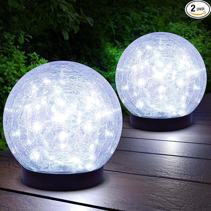 ASOMST 2-Pack Garden Solar Lights Outdoor, Cracked Glass Ball Light Waterproof by ASOMST