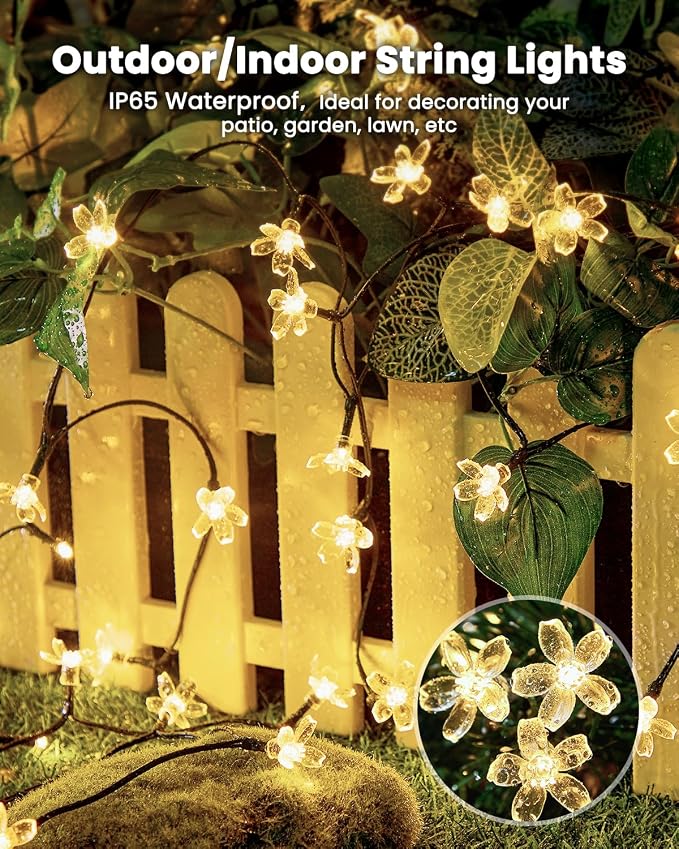 Brightown 2 Pack Total 52FT 120 LED Solar String Lights Flower Outdoor - Image 6