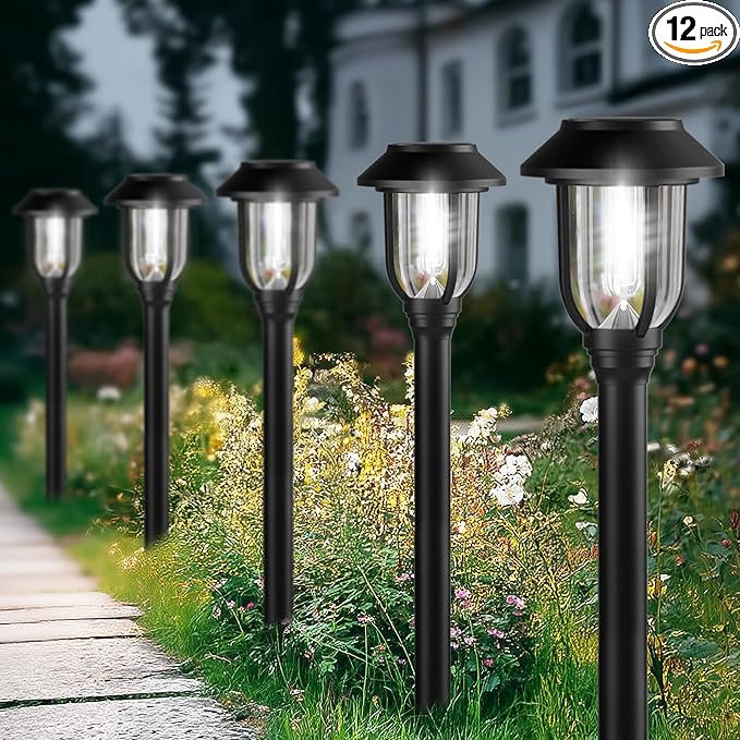 ILANCK 12 Pack Solar Lights Outdoor, 6000K Bright Solar Pathway Lights by ILANCK