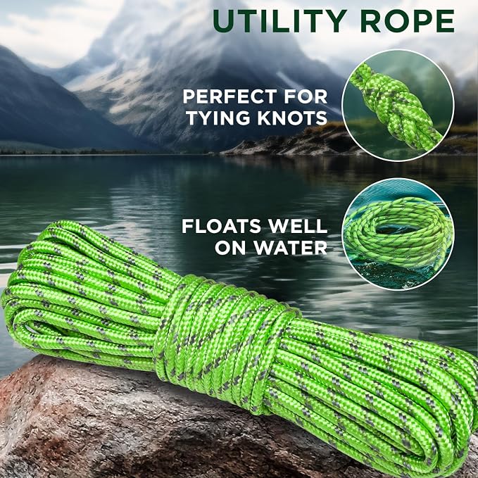 TECEUM Rope – 150 Feet x 1/4 Inch – Green Gray – Strong All-Purpose Utility - Image 3