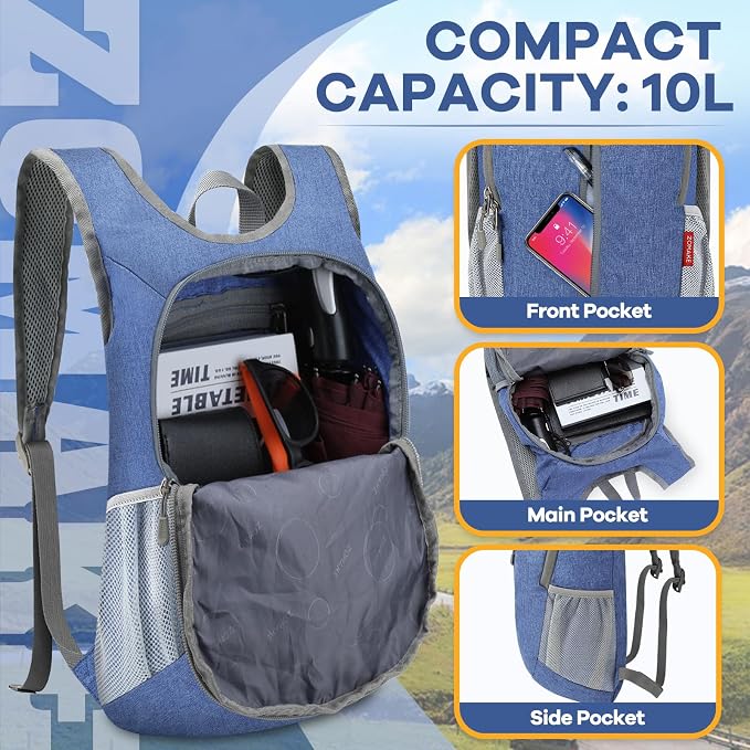 ZOMAKE 10L Ultra Lightweight Packable Backpack, Small Daypack Light Foldable - Image 3