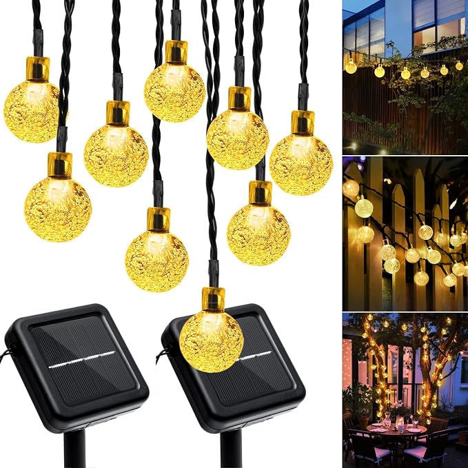 Outdoor Solar String Lights, 2x46FT 66LED 8Modes Crystal Solar Powered by Unknown