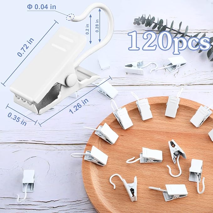 JANYUN 120 Pack White Clip Hook Set Curtain Clips - Image 2