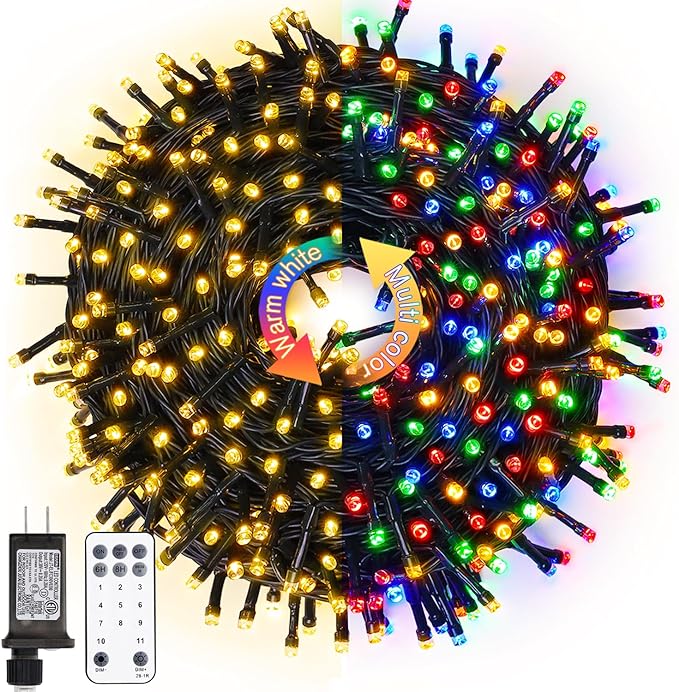 JMEXSUSS Color Changing Christmas Lights, 66ft 200 LED Warm White & Multicolor by JMEXSUSS