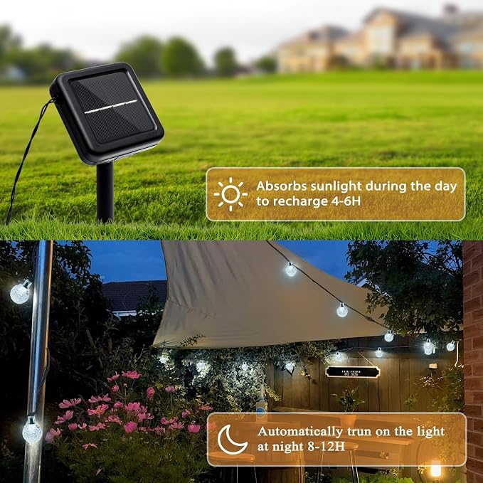 Outdoor Solar String Lights, 46FT 66LED 8Modes Crystal Solar Powered Christmas - Image 5