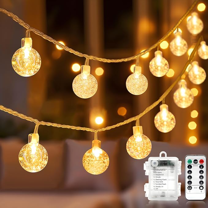 Metaku Globe String Lights Fairy Lights Battery Operated 16.4ft 50LED String by METAKU