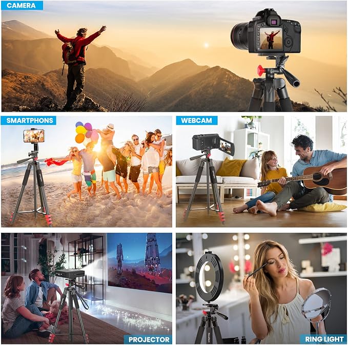 65" Phone Tripod Stand, Tripod for iPhone & Camera - Image 5