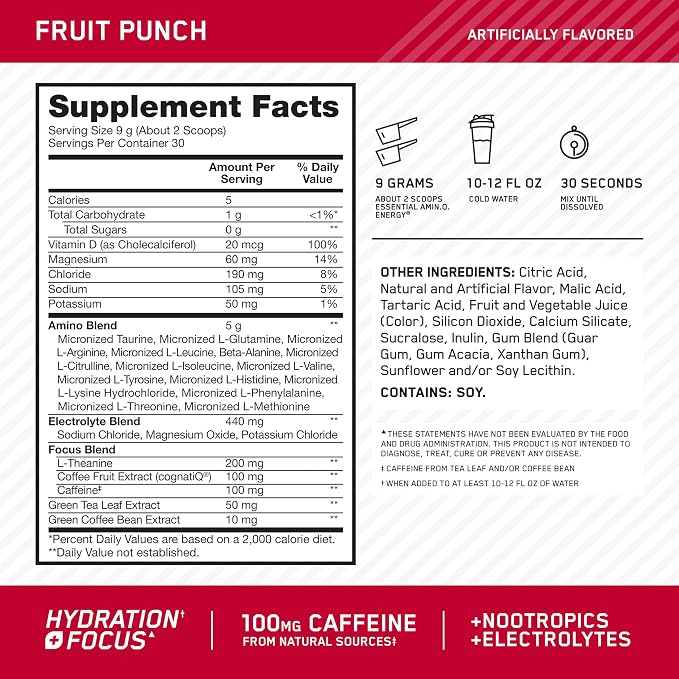 Optimum Nutrition Amino Energy Powder Plus Focus, - Image 2