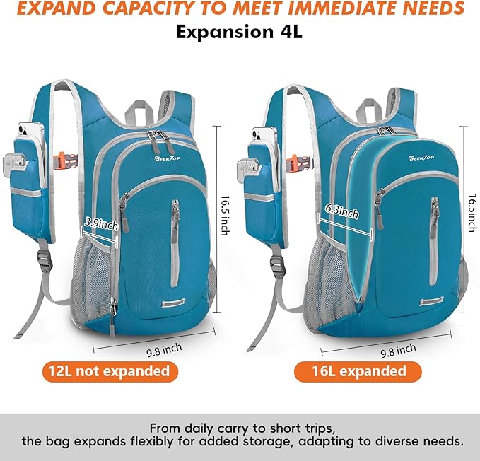 Seektop Small Hiking Backpack Expandable 12L-15L, Lightweight Packable - Image 2