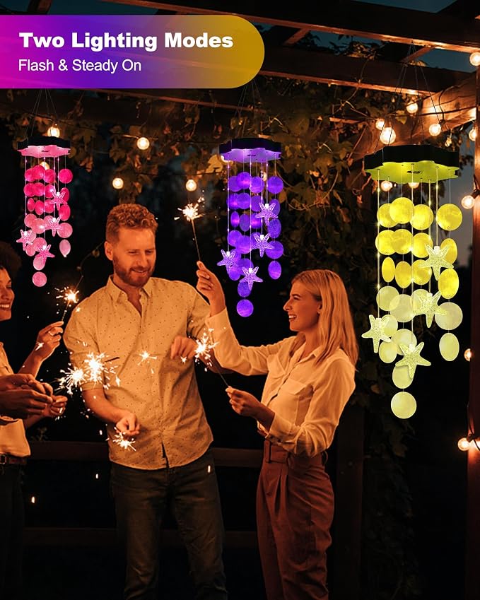 Toodour Solar Wind Chimes for Outside, Shells Light Gifts for Mom Grandma Women - Image 3