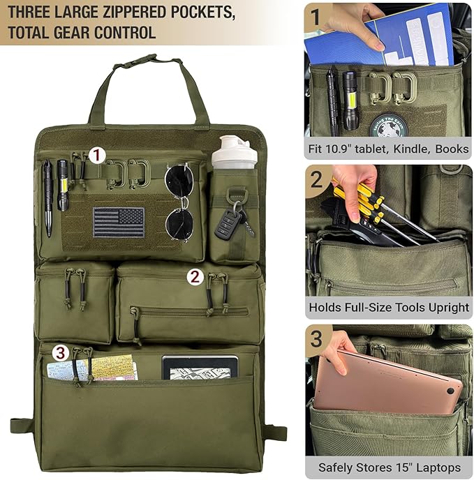 Tactical Seat Back Organizer Heavy Duty MOLLE Panel Organizer - Image 4