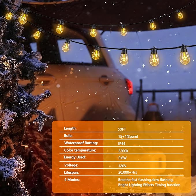 LED Outdoor String Lights, 50FT Patio Lights - Image 2