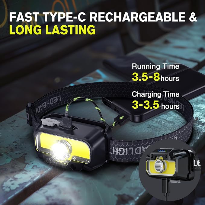 Favorlite 2 Pack Headlamp Rechargeable, 1300 Lumen Lightweight Bright - Image 6