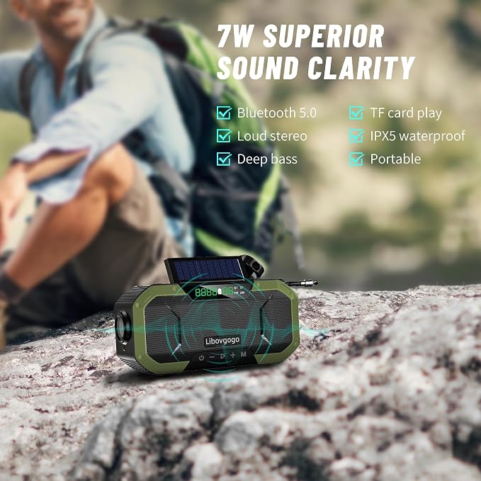 Emergency Radio Waterproof Bluetooth Speaker, Portable AM FM Radio - Image 5