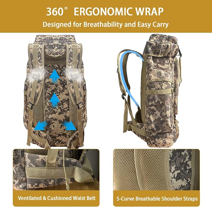 80L Camping Hiking Backpack, Large Military Tactical Backpack - Image 5