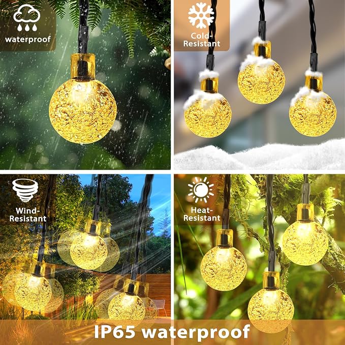 Outdoor Solar String Lights, 46FT 66LED 8Modes Crystal Solar Powered Christmas - Image 7
