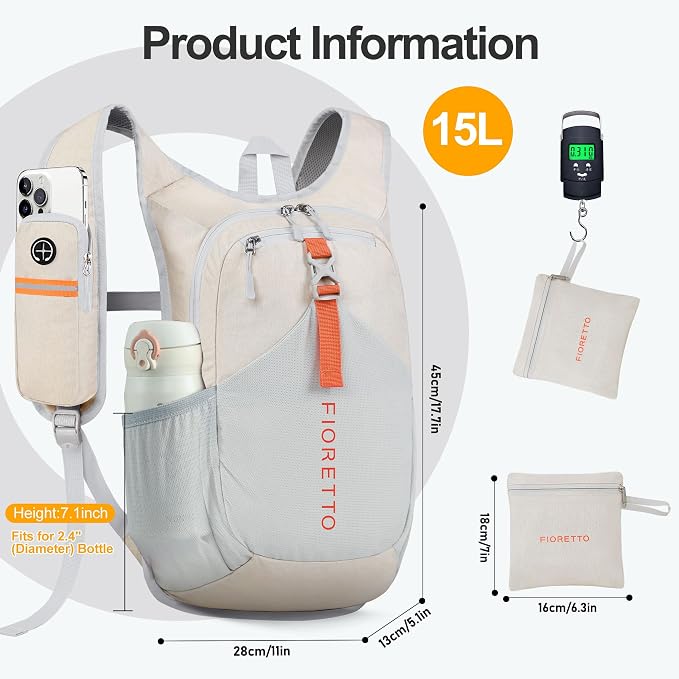 FIORETTO 15L Hiking Backpack for Women Men Mini Packable Backpack Lightweight - Image 5