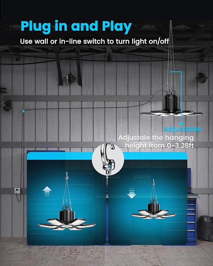 2-Pack Motion Sensor Garage Lights Plug in, 200W Super Bright Motion Activated - Image 4