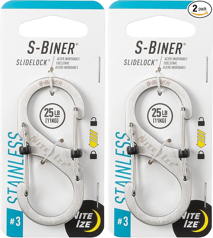 Nite Ize Size-3 S-Biner SlideLock Dual Carabiner, Locking Gates, Stainless Steel by NiteIze