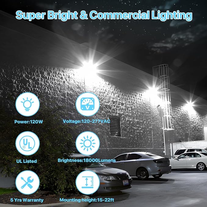 HYPERLITE LED Wall Pack 120W: 18000lm Glass Lens Dusk to Dawn Outdoor Lighting - Image 4