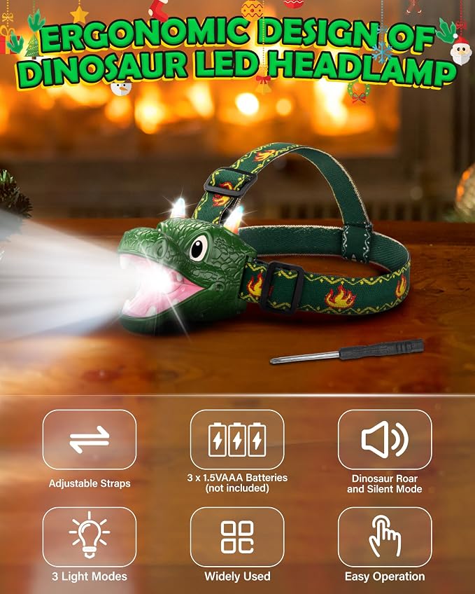 LED Dinosaur Headlamp for Kids, Children's Toy Flashlight Dinosaur Toys for Age - Image 2