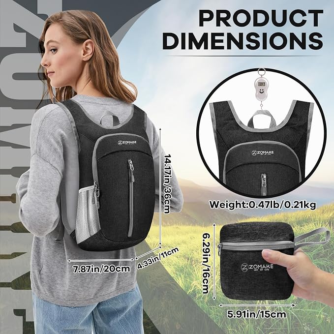 ZOMAKE 10L Ultra Lightweight Packable Backpack, Small Daypack Light Foldable - Image 2