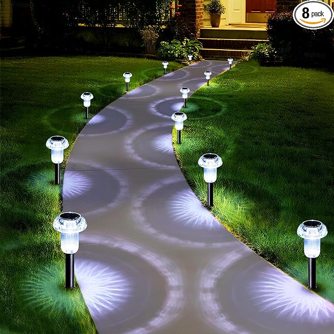 Priddop Solar Lights Outdoor Pathway Waterproof 8 Pack Cold White LED Acrylic by Priddop