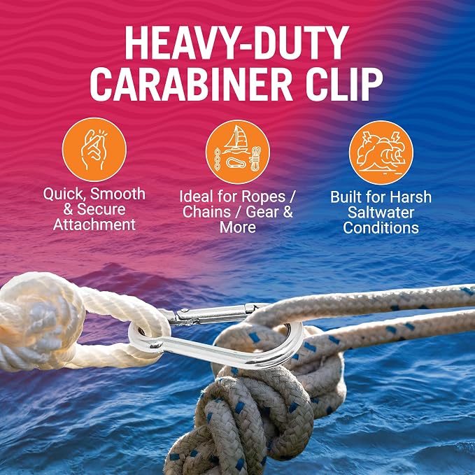 Stainless Steel Carabiner Clip, 4 Pack, 316 Marine Grade, Heavy Duty Spring - Image 2
