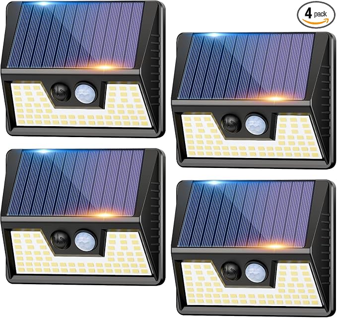 vighep 4 Pack Solar Motion Lights Outdoor, Waterproof Fence Lights Solar Powered by Vighep