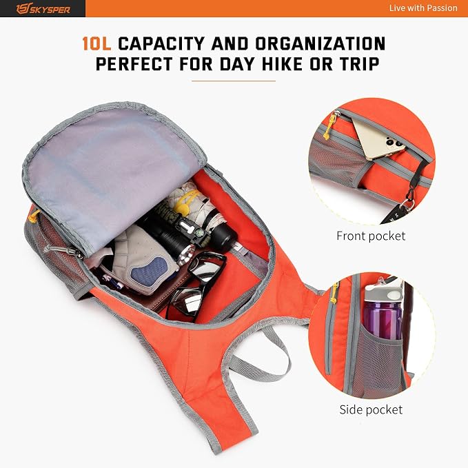 SKYSPER Small Daypack 10L Hiking Backpack Packable Lightweight Travel Day Pack - Image 3