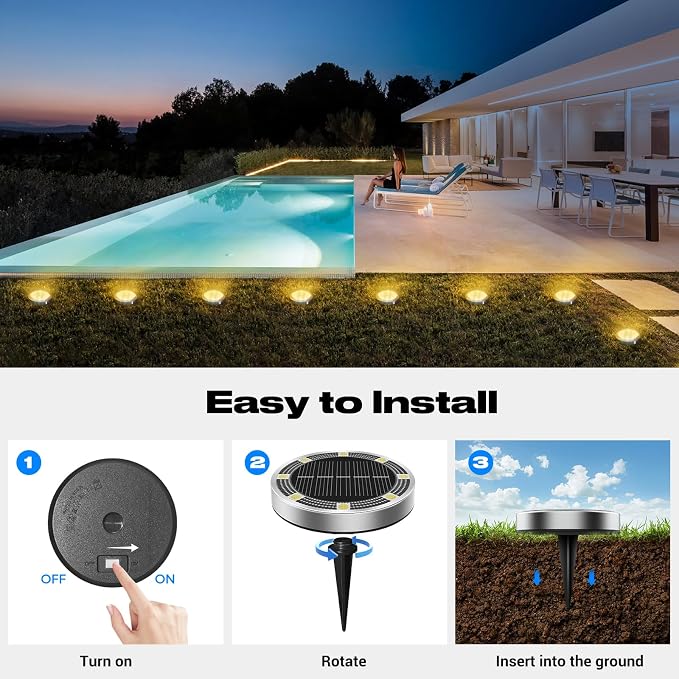 Peasur Solar Ground Lights Outdoor, 8 Pack Flat Solar Powered Disc Lights - Image 4