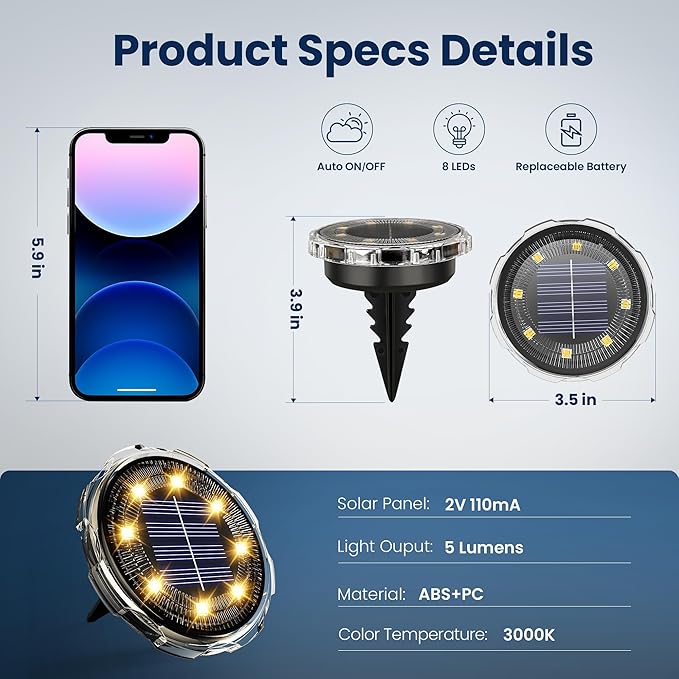 SOLPEX Solar Ground Lights 20 Pack, Solar Pathway Lights Outdoor Waterproof - Image 3