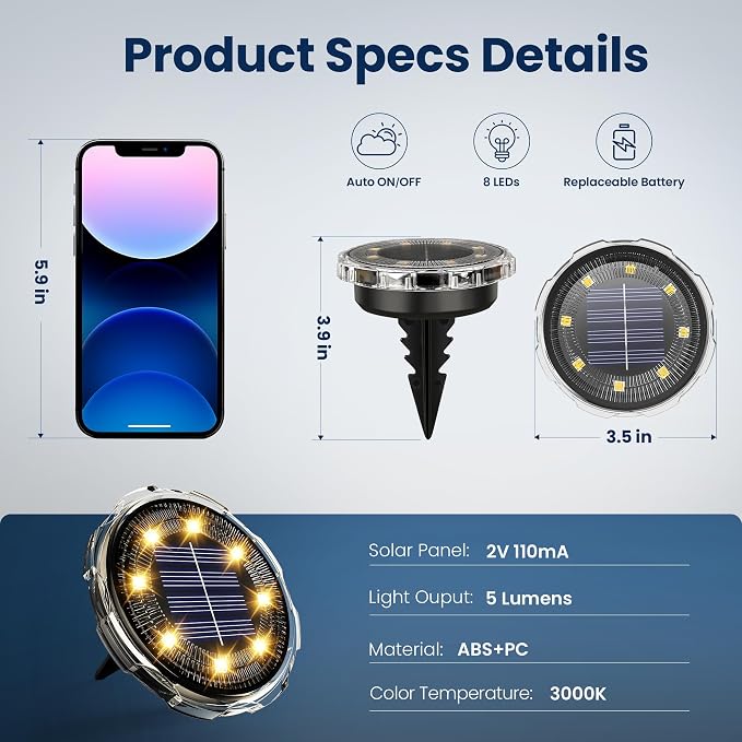 SOLPEX Solar Ground Lights 12 Pack, Solar Pathway Lights Outdoor Waterproof - Image 3