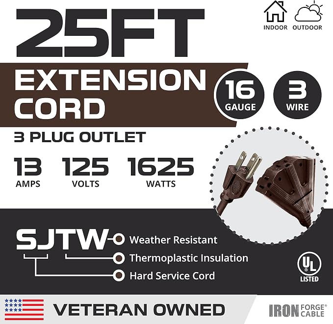 Iron Forge Cable 25ft Brown Outdoor Extension Cord - Image 2