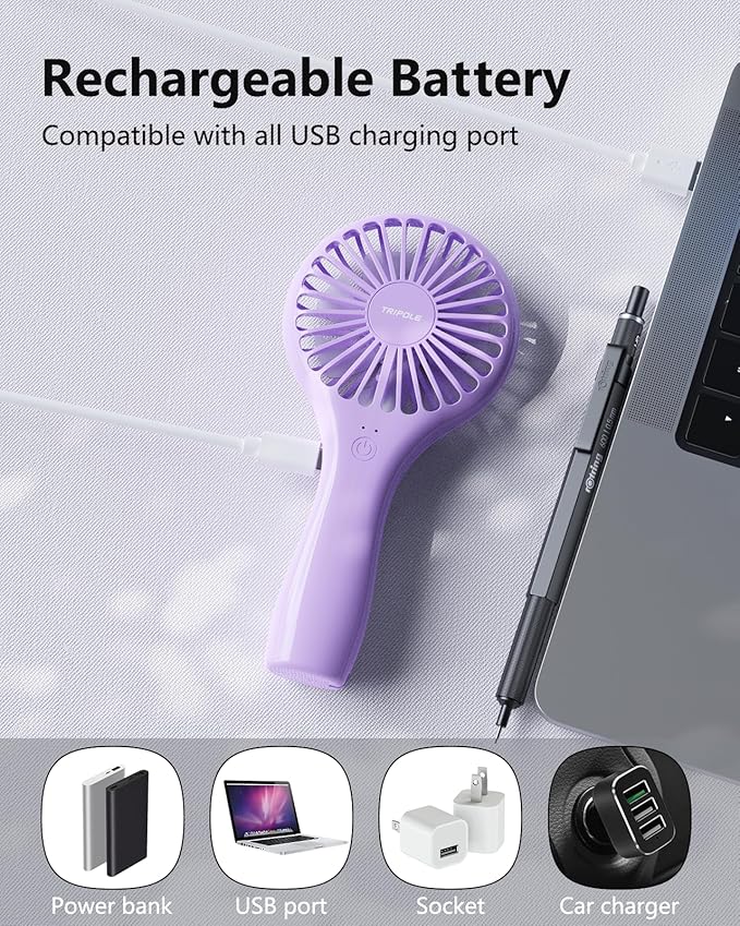 TriPole Handheld Mini Portable Fan, Personal Battery Travel Fan - Image 5