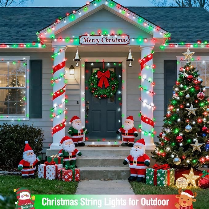 JMEXSUSS 200 LED Red White and Green Christmas Lights Outdoor, 66ft Connectable - Image 3