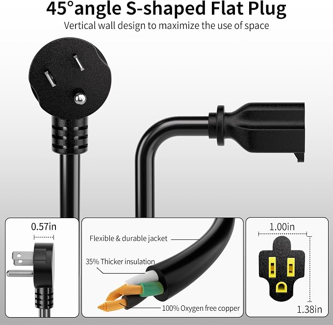 Vockjour 6 FT 2 Pack Black Low Profile Flat Plug 14 Gauge Heavy Duty Extension - Image 5