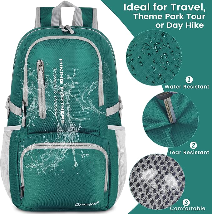 ZOMAKE Lightweight Packable Backpack, 35L Light Foldable Hiking Backpacks Water - Image 4