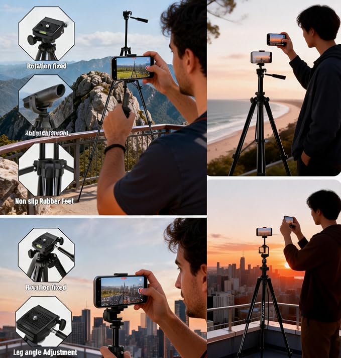 65" Aluminum Phone & Camera Tripod - Image 8