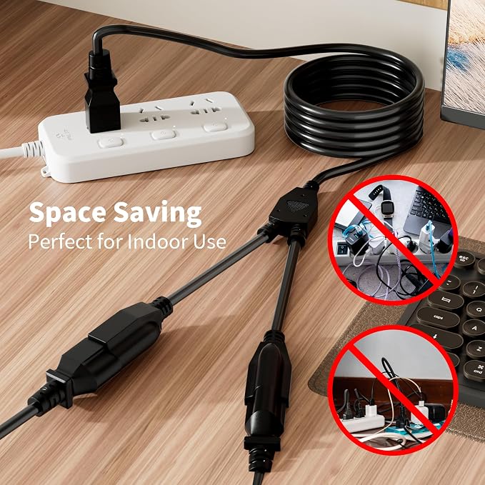 2 Way Power Cord Splitter Cable 15 Ft-3 Prong 1 to 2 Extension Cord-Outlet - Image 5