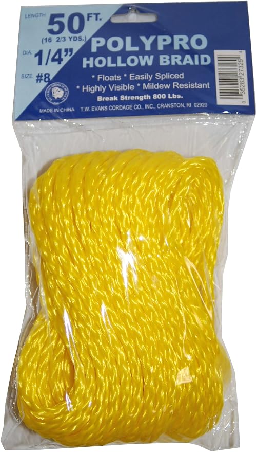 T.W Evans Cordage 1/4-Inch by 50-Feet Hollow Braid Polypro Rope by Unknown