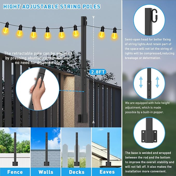 AHRLHR 4 Pack 2.8Ft String Light Poles 4 Pack, Light Poles - Image 6